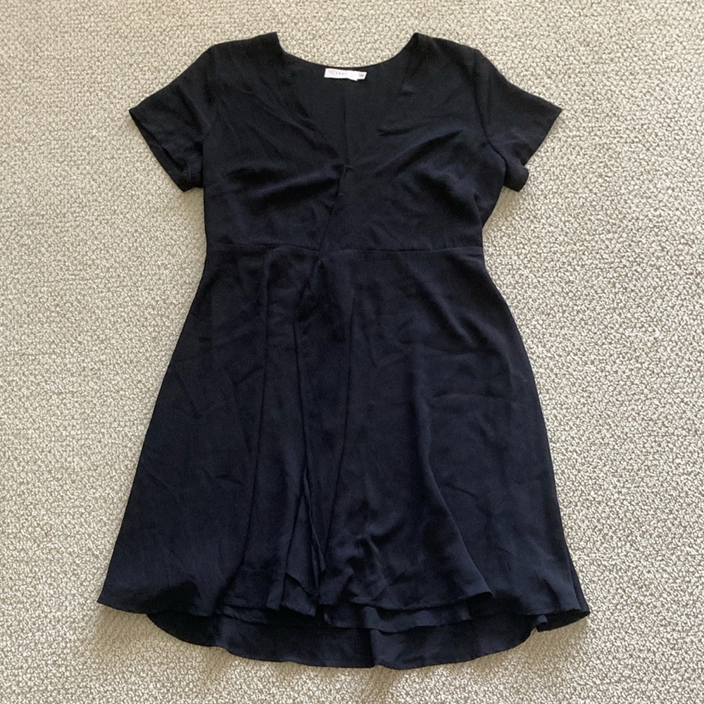 Lush Black Wrap Dress Midi Size Large V-Neck Flow Knee Length LBD Like New